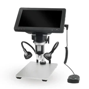 7-inch HD Digital Microscope with 1200X magnification and dual adjustable LED lights for PCB soldering.