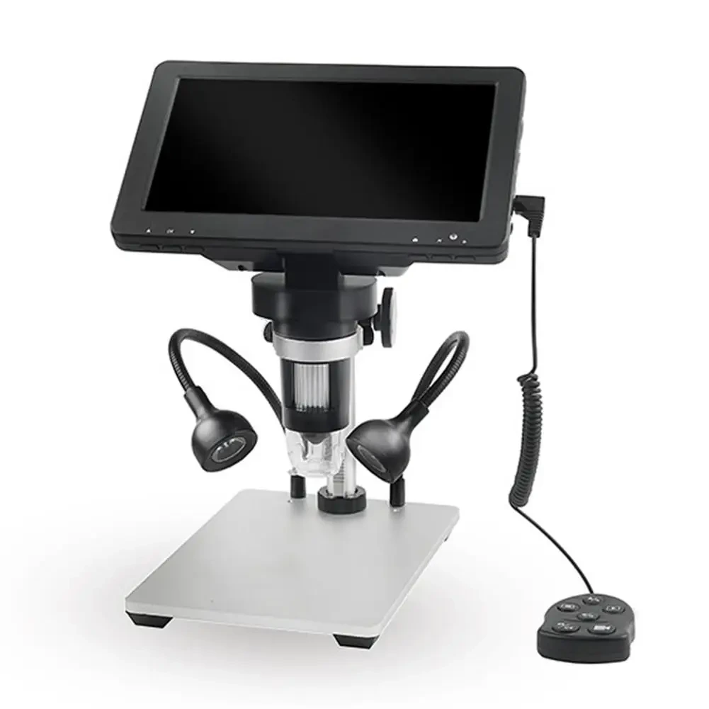 7-inch HD Digital Microscope with 1200X magnification and dual adjustable LED lights for PCB soldering.