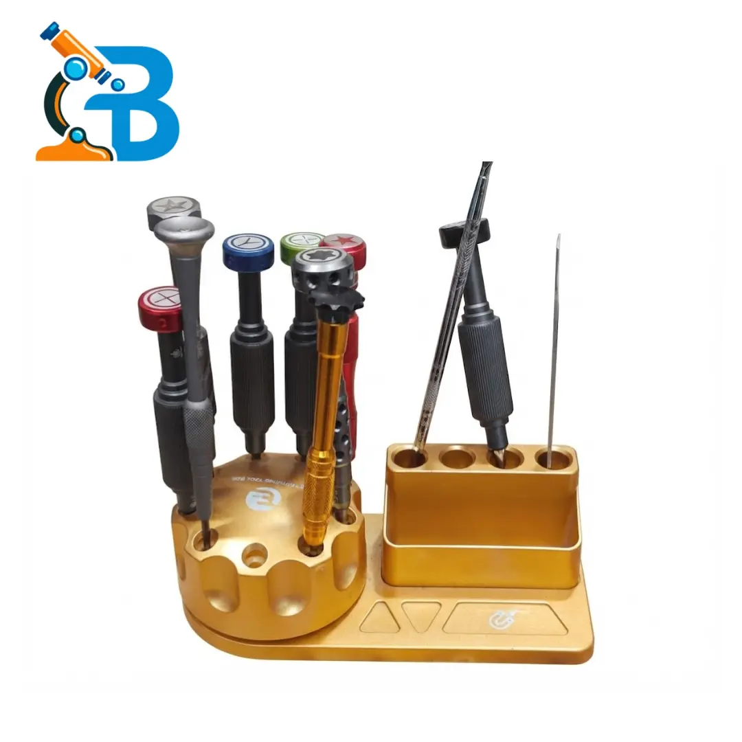 360 Degree Rotating Gold Aluminum Screwdriver and Tweezer Holder Organizer Stand