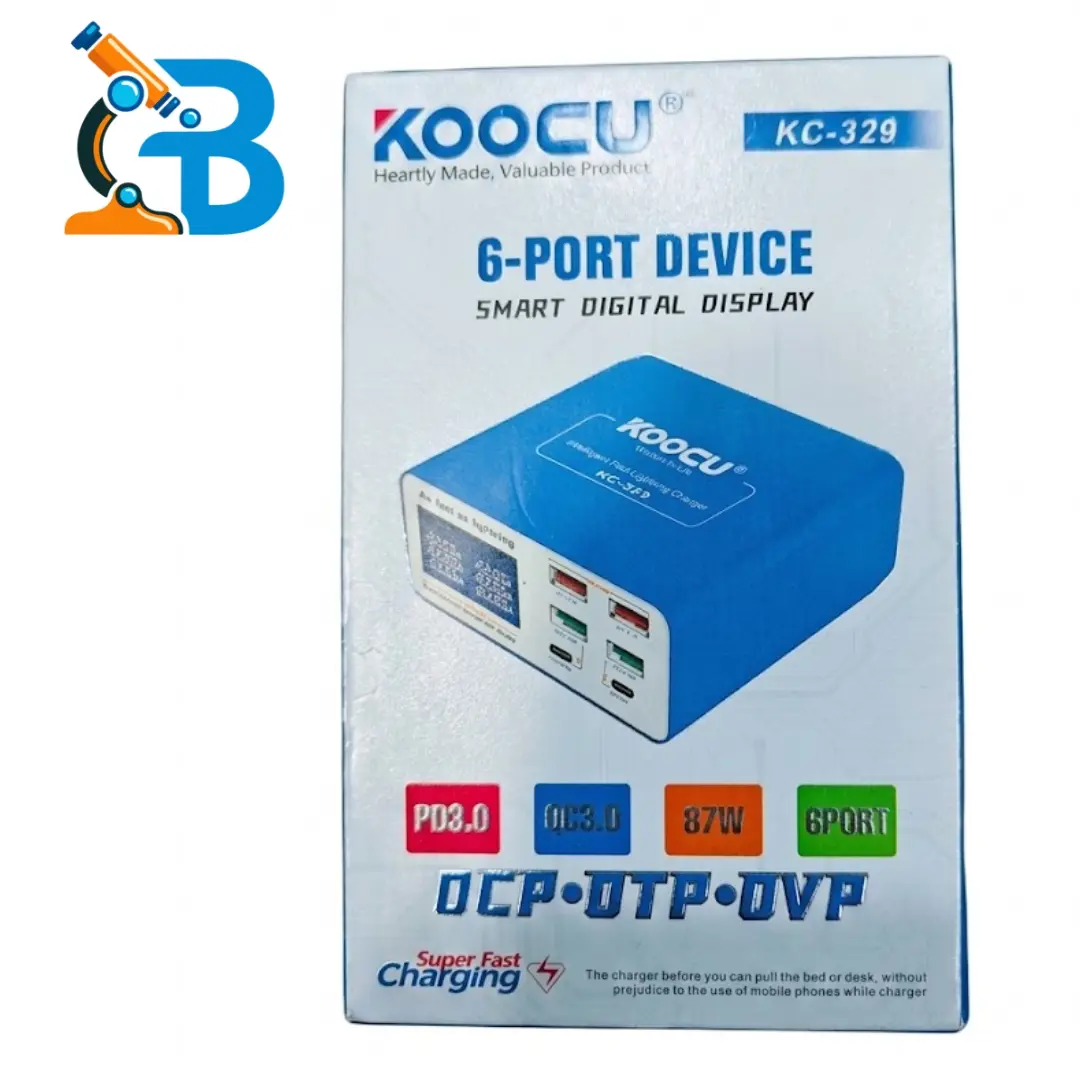 KOOCU KC-329 6-Port 87W Smart Digital Display USB Charger for Mobile Repairing